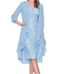 Women's Dress Set Two Piece Dress Chiffon Dress Midi Dress Black Wine Blue 3/4 Length Sleeve Pure Color Lace Summer Spring Crew Neck Elegant Winter Dress Wedding Guest Fall Dress 2023 S M L XL XXL -Slay Clothing Shop ea159c85 7249 4af9 a88d 5d4e4a0db102