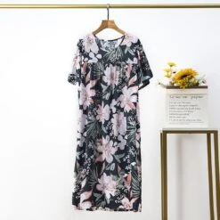Cotton Silk Nightdress Women's Summer Thin Section Large Size Cartoon Short-sleeved Pajamas Artificial Cotton Long Dress Outerwear Home Service -Slay Clothing Shop eaaca714 13cb 443e 8c4c cf192e9833c8