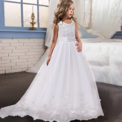 Kids Little Girls' Dress Lace Floral Princess Party Formal Evening Wedding Pageant Embroidery Bow White Purple Red Tulle Maxi Sleeveless Elegant Vintage Ball Gown Dresses Fit 4-13 Years -Slay Clothing Shop eacf5fd2 7def 4493 9440 7cd779f90de8