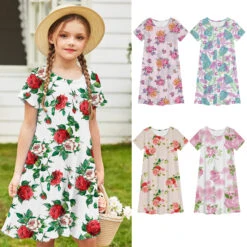 Kids Girls' Dress Graphic Floral Short Sleeve Outdoor Casual Fashion Cute Daily Polyester Above Knee Casual Dress A Line Dress Summer Dress Summer Spring 3-12 Years Multicolor White Pink