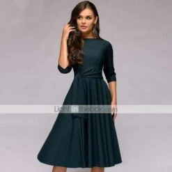 Women's Party Dress Tie Front Belted Crew Neck 3/4 Length Sleeve Midi Dress Elegant Classic Navy Blue Beige Spring -Slay Clothing Shop eb3e38e5 18ba 45f7 9ac8 9e6b7d2d1955