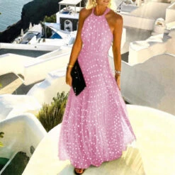 Women's Casual Dress Swing Dress Polka Dot Dress Long Dress Maxi Dress Chiffon Dress Pleated Green Black Blue Sleeveless Print Spring Summer Halter Neck Vacation Beach Daily 2023 S M L XL -Slay Clothing Shop ee289ccf 585f 4fd2 8b39 84858e60c773