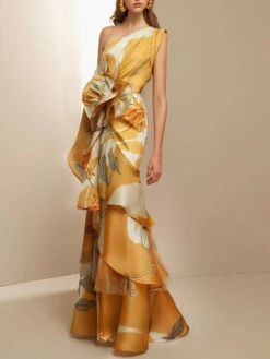 Women's Prom Dress Party Dress Ruffle Layered One Shoulder Sleeveless Print Birthday Summer Dress Vintage Formal Yellow Summer Spring -Slay Clothing Shop eea96c36 7781 4921 acf6 470fe653ebb9