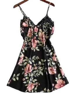 Women's Pajamas Nightgown Nightshirt Dress Flower Fashion Casual Soft Home Daily Bed Satin Breathable Straps Sleeveless Chest Pads Removable Pad Summer Spring Black Pink -Slay Clothing Shop ef049690 c2eb 45b8 9616 49a8c884b038