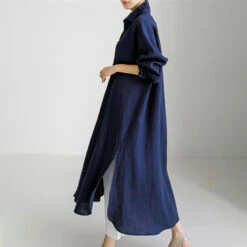 Women's Cotton Linen Dress Casual Dress Swing Dress Maxi Long Dress Cotton Blend Stylish Casual Winter Dress Daily Holiday Shirt Collar Button Pocket Long Sleeve Summer Spring Fall 2022 Loose Fit -Slay Clothing Shop efe542dd 2963 4147 9be5 19917c005d09