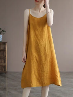 Women's Casual Dress Cotton Linen Dress Midi Dress Cotton Blend Basic Casual Outdoor Daily Spaghetti Strap Backless Sleeveless Summer Spring 2023 Loose Fit White Yellow Green Pure Color M L XL 2XL -Slay Clothing Shop f06b2b31 abe0 4312 8982 c8d52c4270b8