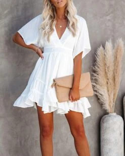 Women's Casual Dress Swing Dress White Dress Mini Dress White Green Short Sleeve Pure Color Lace Up Summer Spring Deep V Vacation 2023 S M L XL XXL 3XL -Slay Clothing Shop f159ad38 60d9 4542 a222 efd23b6525f4