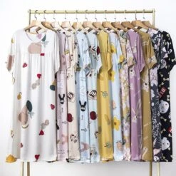 Cotton Silk Nightdress Women's Summer Thin Section Large Size Cartoon Short-sleeved Pajamas Artificial Cotton Long Dress Outerwear Home Service