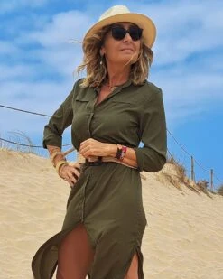 Women's Shirt Dress Maxi Long Dress Black Army Green Navy Blue Long Sleeve Solid Color Button Spring Summer Shirt Collar Stylish Work Formal Loose 2023 S M L XL -Slay Clothing Shop f298b147 61e4 4c80 8c5c 9568cb62f988