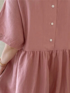 Women's Casual Dress Cotton Linen Dress Tiered Dress Maxi Long Dress Linen / Cotton Blend Daily Casual Outdoor Home Daily Crew Neck Pocket Short Sleeve Summer Spring 2023 Loose Fit Yellow Pink Plain -Slay Clothing Shop f3432263 ab4a 4789 ac30 f4b46f0e062d