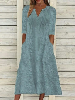 Women's Cotton Linen Dress Casual Dress Midi Dress Cotton Casual Mature Outdoor Daily Vacation V Neck Ruched Pocket Half Sleeve Summer Spring Fall 2023 Loose Fit White Blue Green Plain S M L XL 2XL -Slay Clothing Shop f3ab2654 9f75 4bf1 a4bc faca31b0e7ce