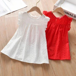 Kids Girls' Dress Floral Sleeveless Outdoor Casual Ruched Hollow Out Daily Casual Cotton Casual Dress Loose Summer Spring 2-8 Years White Red
