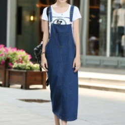 Women's Denim Dress Denim Overall Pinafore Dress Maxi Long Dress Denim Basic Casual Daily Holiday Vacation Square Neck Pocket Split Sleeveless Summer Spring Fall 2023 Regular Fit Blue Pure Color S M -Slay Clothing Shop f55570b6 91a7 4a15 8e56 e7cef9b90866