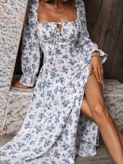 Women's Long Dress Maxi Dress Casual Dress Floral Dress Floral Casual Daily Holiday Vacation Split Print Long Sleeve Square Neck Dress Regular Fit White Blue Purple Summer Spring S M L XL -Slay Clothing Shop f62a59eb 41a0 4ff2 b926 44210c9bab9e