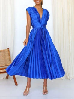 Women's Prom Dress Party Dress Wedding Guest Dress Long Dress Maxi Dress Black Pink Wine Short Sleeve Pure Color Pleated Summer Spring Fall V Neck Fashion Evening Party Wedding Guest Vacation Loose -Slay Clothing Shop f693e252 c205 495d 82fb 626a5f420c4a