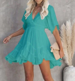 Women's Casual Dress Swing Dress White Dress Mini Dress White Green Short Sleeve Pure Color Lace Up Summer Spring Deep V Vacation 2023 S M L XL XXL 3XL -Slay Clothing Shop f73bca27 6a07 4439 93d5 6ddc60db4fdb