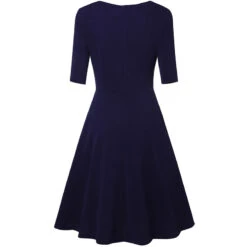 Women's Party Dress Tie Front Belted Crew Neck 3/4 Length Sleeve Midi Dress Elegant Classic Navy Blue Beige Spring -Slay Clothing Shop f892dd56 be49 42e3 8463 ffcf081541d3