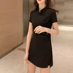 Women's Casual Dress Cheongsam Dress Mini Dress Black Green Short Sleeve Pure Color Split Summer Spring Stand Collar Elegant 2023 S M L XL XXL -Slay Clothing Shop f96ceeb3 2953 4803 8e63 c3c82557e653