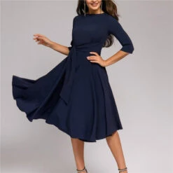 Women's Wedding Guest Dress Swing Dress A Line Dress Midi Dress Navy Blue Green Beige Half Sleeve Pure Color Lace Up Summer Spring Crew Neck Work Party Vacation 2023 S M L XL XXL -Slay Clothing Shop f9e1272a bd21 4ab8 aea0 3a399256bd98