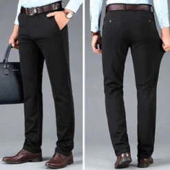 Men's Dress Pants Trousers Casual Pants Pocket Straight Leg Plain Comfort Breathable Full Length Wedding Casual Daily Stylish Chic & Modern Black Navy Blue High Waist Micro-elastic