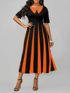 Women's Work Dress Semi Formal Dress A Line Dress Fashion Midi Dress Print Shirt Collar Short Sleeve Color Block Stripe Regular Fit Black Wine Royal Blue Summer Spring S M L XL XXL -Slay Clothing Shop fb224477 44dc 40b9 94ee 59d20aa78f5d