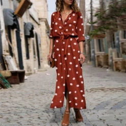 Women's Shirt Dress Maxi Long Dress Winter Dress Daily Date Polyester Elegant Fashion Shirt Collar Print Long Sleeve Summer Spring Regular Fit Polka Dot Round Dots -Slay Clothing Shop fbb1ab80 079f 499f ba2b c223475d1d37