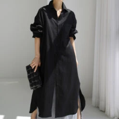 Women's Linen Dress Shirt Dress Casual Dress Maxi Long Dress Winter Dress Daily Holiday Polyester Casual Mature Shirt Collar Button Up Zipper Long Sleeve Summer Spring Loose Fit Pure Color -Slay Clothing Shop fc162604 10b0 4737 93bf 8adf283d4abd