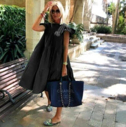 Women's Plaid Dress Swing Dress Graphic Plain Ruffle Crew Neck Midi Dress Basic Romantic Daily Holiday Short Sleeve Loose Fit Black White Pink Summer Spring S M L XL XXL -Slay Clothing Shop fc1daedd 900e 499c b143 5d1b564109f1