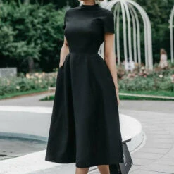 Women's Black Dress Plaid Dress Party Dress Midi Dress Black White Blue Short Sleeve Pure Color Ruched Summer Spring Fall Crew Neck Elegant Office Wedding Guest Birthday 2023 S M L XL XXL -Slay Clothing Shop fc978352 1b1d 4326 95f3 0cc13107321d
