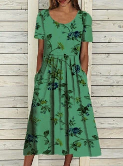 Women's Casual Dress Floral Print Ruched Print Crew Neck Midi Dress Basic Casual Daily Short Sleeve Summer Spring -Slay Clothing Shop fce4ad2e 7a87 4984 9664 61fc7afc378e