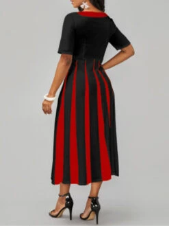 Women's Work Dress Semi Formal Dress A Line Dress Fashion Midi Dress Print Shirt Collar Short Sleeve Color Block Stripe Regular Fit Black Wine Royal Blue Summer Spring S M L XL XXL -Slay Clothing Shop fdd65234 33bb 40a3 821b 673695322c4d