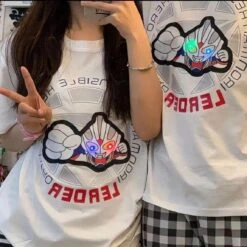 Tiktok Hot Selling Unisex Light Up T-shirt Luminous T-shirt Pure Cotton Short-sleeved Tap Light Up Summer Couples Dress Girlfriends Dress Loose Tide