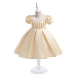 Kids Girls' Party Dress Solid Color Short Sleeve Performance Birthday Zipper Puff Sleeve Adorable Princess Polyester Cotton Blend Knee-length Party Dress Summer Spring Fall 3-10 Years Champagne Pink -Slay Clothing Shop fdfd9968 d244 4bea 9cbc f3cf5185f26a