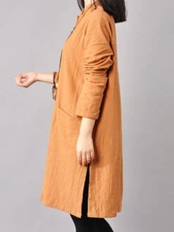 Women's Cotton Linen Dress Casual Dress Mini Dress Cotton Blend Basic Casual Outdoor Daily Vacation V Neck Button Pocket Long Sleeve Spring Fall Autumn 2023 Loose Fit Yellow Red Navy Blue Pure Color -Slay Clothing Shop fe7a1f7b 0bc3 4bc1 8765 c41caadc67e7