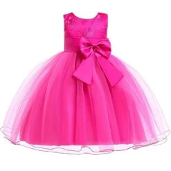 Kids Girls' Dress Solid Colored Flower Tulle Dress Wedding Party Layered Tulle Mesh Blue Red Fuchsia Knee-length Sleeveless Cute Dresses Summer 2-12 Years / Lace / Bow -Slay Clothing Shop fea2692e b6c6 4573 81e9 61d06858a17a
