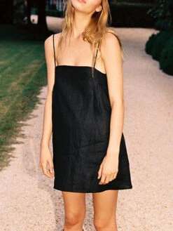 Women's Casual Dress Cotton Linen Dress Shift Dress Mini Dress Cotton Blend Fashion Modern Outdoor Daily Vacation Spaghetti Strap Backless Pocket Sleeveless Summer Spring 2023 Regular Fit Black White -Slay Clothing Shop ff035d1a 20f1 4400 bbab d3d0f37f466d