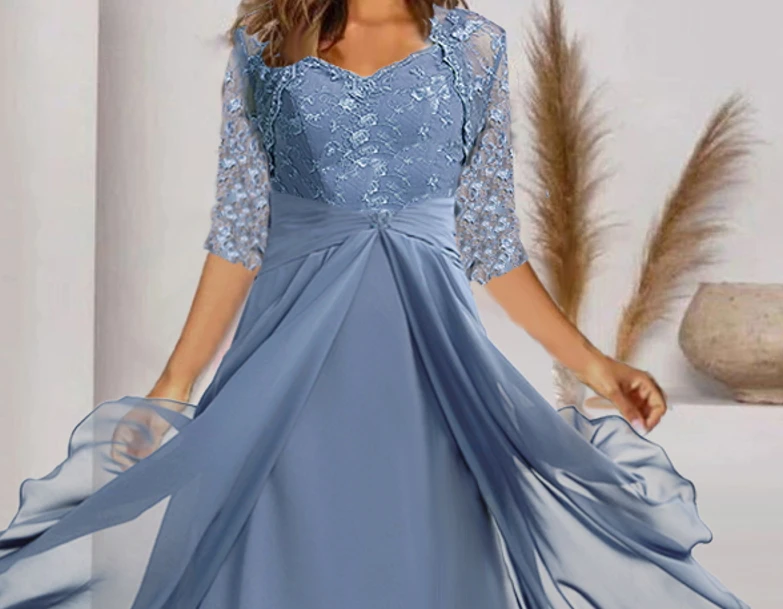 Women's Party Dress Lace Dress Swing Dress Long Dress Maxi Dress Blue Half Sleeve Pure Color Patchwork Spring Summer Dress V Neck Romantic Wedding Birthday 2023 S M L XL 2XL 3XL 2 Women's Party Dress Lace Dress Swing Dress Long Dress Maxi Dress Blue Half Sleeve Pure Color Patchwork Spring Summer Dress V Neck Romantic Wedding Birthday 2023 S M L XL 2XL 3XL - Image 2